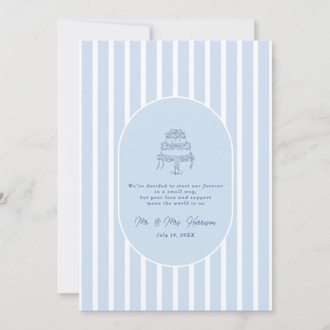 Blå Cabana-randig Minimalistisk Elopement Inbjudningar (Baksida)