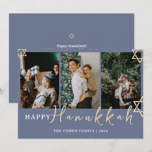 Blå calligrafi, Lycklig Hanukkah-familj, 3 foto Julkort