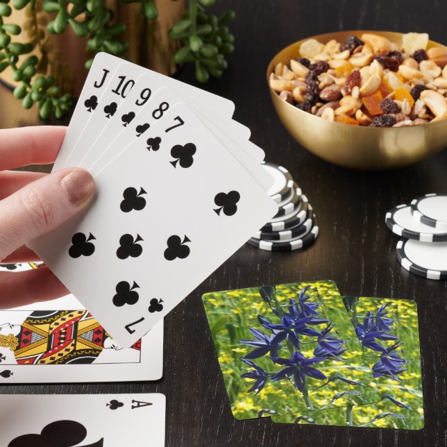 Blå Camas och gula vilda blommor Blommig Casinokort (På plats)