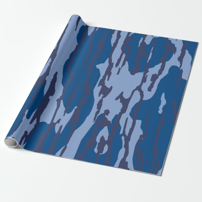 Blå Camo Military Mönster Blue Camouflage Presentpapper (Utrullad)