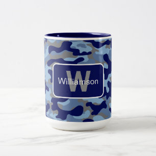 Blå Camouflage Med Personalisering Två-Tonad Mugg