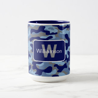 Blå Camouflage Med Personalisering Två-Tonad Mugg