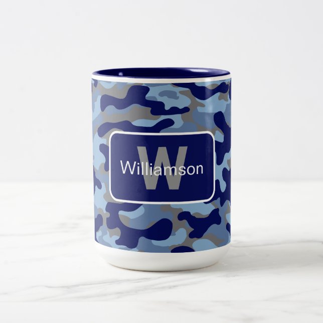 Blå Camouflage Med Personalisering   Två-Tonad Mugg (Center)