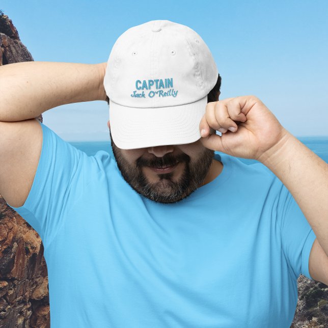 Blå Captain Namn Typografi Broderad Keps (Blue Captain Name Typography Embroidered Baseball Cap)