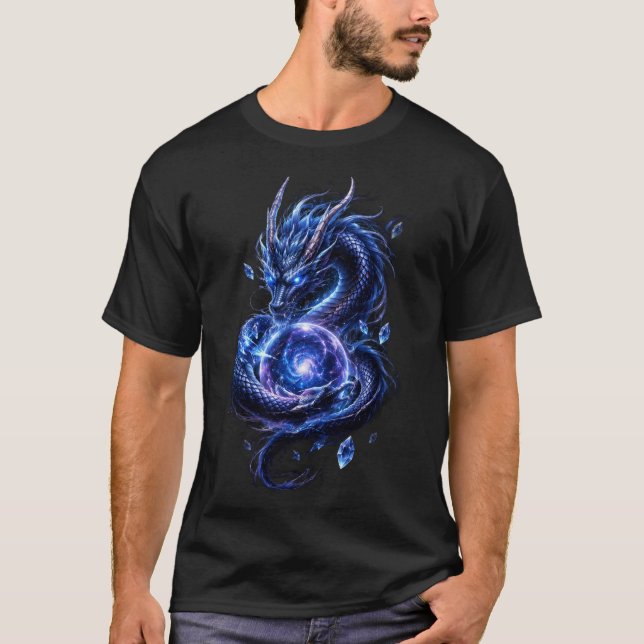 Blå Celestial Drak-T-Shirt | Japansk Fantasy G T Shirt (Framsida)