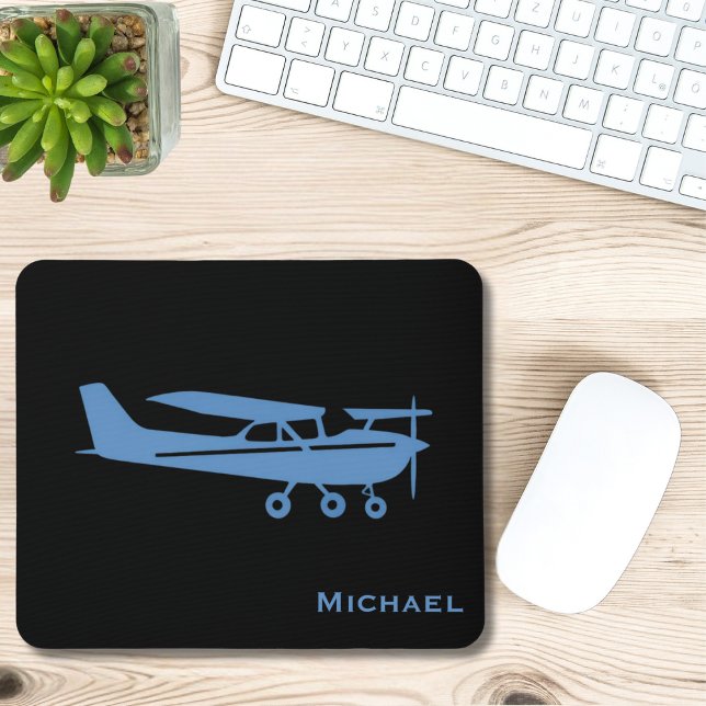 Blå Cessna Flygplan Pilot Luftfart Anpassat Kontor Musmatta (Skapare uppladdad)