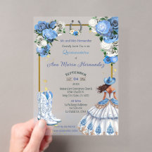 Blå Charra Quinceañera Inbjudan Akryl