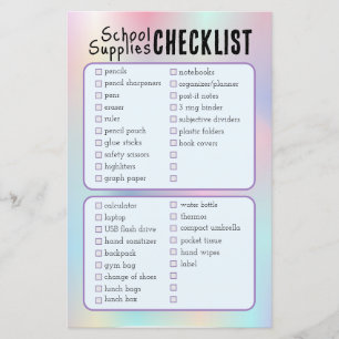 blå checklista för skolmaterial