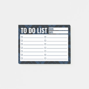 Blå checklista som ska utföras post-it block