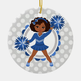 Blå Cheerleader African American - Cute Cheer Julgransprydnad Keramik