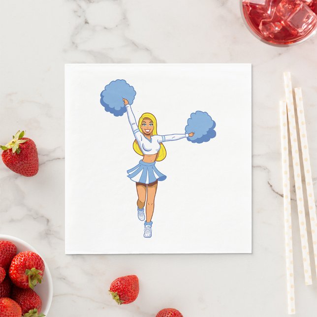 Blå Cheerleader med Pom Poms Cheer Squad Pappersservett (Skapare uppladdad)