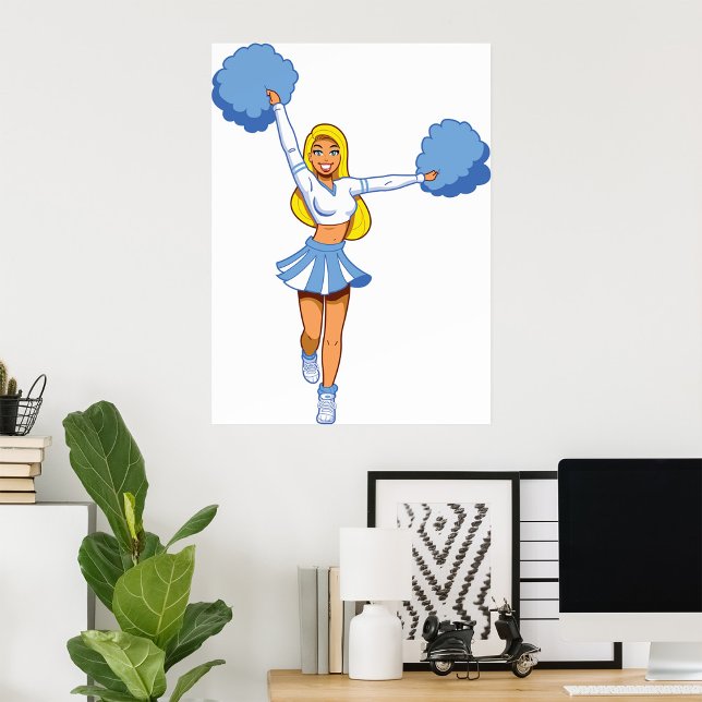 Blå Cheerleader med Pom Poms Cheer Squad Poster (Skapare uppladdad)