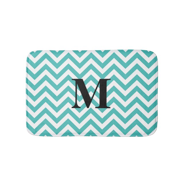 Blå Chevron med monogram Badrumsmatta (Framsidan)