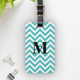 Blå Chevron med monogram Bagagebricka