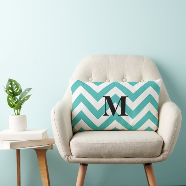 Blå Chevron med monogram Lumbarkudde (Stol)