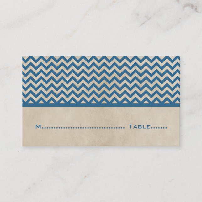 Blå Chic Chevron-platskort Placeringskort (Framsida)