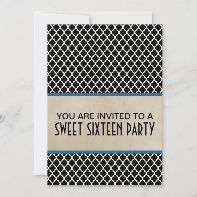 Blå Chic Quatrefoil Sweet 16 Inbjudan (Framsida)