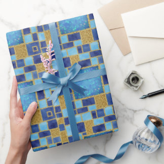 Blå Chic Vattenfärger Faux Glitter Presentpapper