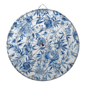 Blå Chinoiserie Akvarell Blommig Botanisk Darttavla
