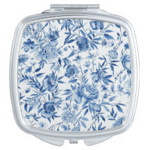 Blå Chinoiserie Akvarell Blommig Botanisk