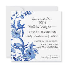 Blå Chinoiserie Asiatiskt Porslin Blommig Födelsed