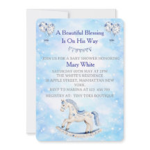 Blå Chinoiserie Baby Shower Inbjudan