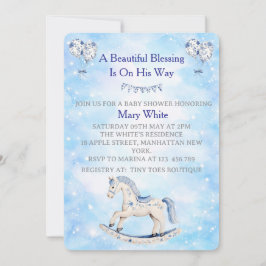 Blå Chinoiserie Baby Shower Inbjudan
