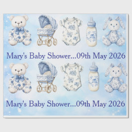 Blå Chinoiserie Baby Shower-presentpapper Presentpapper
