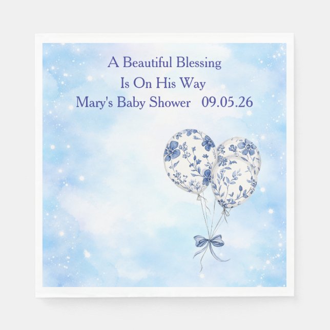 Blå Chinoiserie Baby Shower Servis Set Pappersservett (Framsidan)