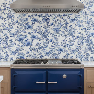 Blå Chinoiserie Blommig Kakelplatta