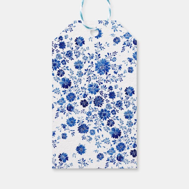 Blå Chinoiserie Blommig Tacksamhet Presentetikett (Baksidan)
