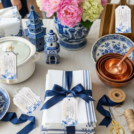 Blå Chinoiserie Bröllopsdisplay Dusch inhägnad Presentetikett