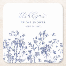 Blå Chinoiserie Bröllopsdusch Pappersstrut Underlägg Papper Kvadrat