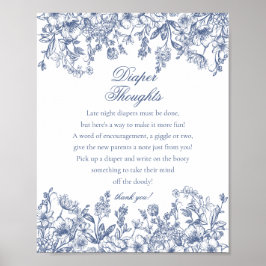 Blå Chinoiserie Flora Diaper Tankar Baby Shower Poster