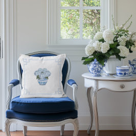 Blå Chinoiserie Hortensia Grandmillennial  Kudde