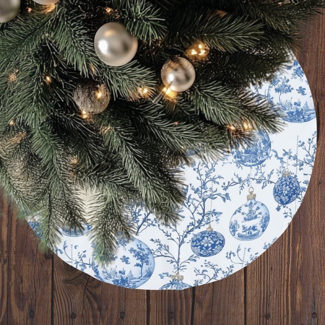 Blå Chinoiserie Jul Julgransmatta Borstad Polyester (Skapare uppladdad)