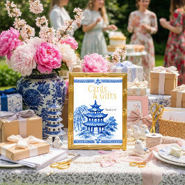 Blå Chinoiserie Kort & Present Skylt