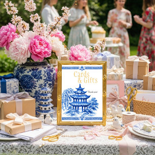 Blå Chinoiserie Kort & Present Skylt