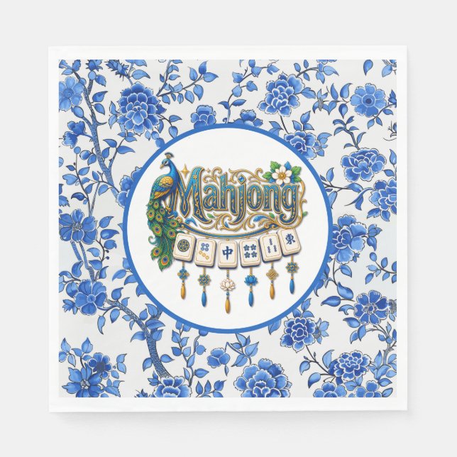 Blå Chinoiserie Mahjong  Pappersservett (Framsidan)