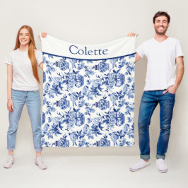 Blå Chinoiserie Monogram Fleecefilt