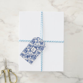 Blå Chinoiserie Monogram Presentetikett