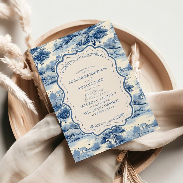 Blå Chinoiserie Porslin Botanisk Peony Bröllop Inbjudningar (Skapare uppladdad)