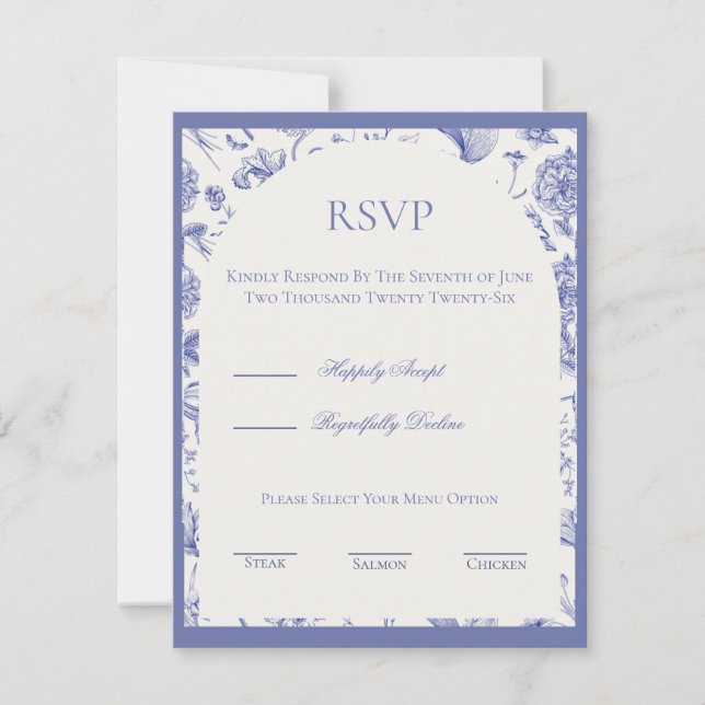 Blå Chinoiserie RSVP-kort OSA Kort (Framsida)