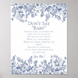 Blå Chinoiserie Säg Inte Baby Shower-spel Poster