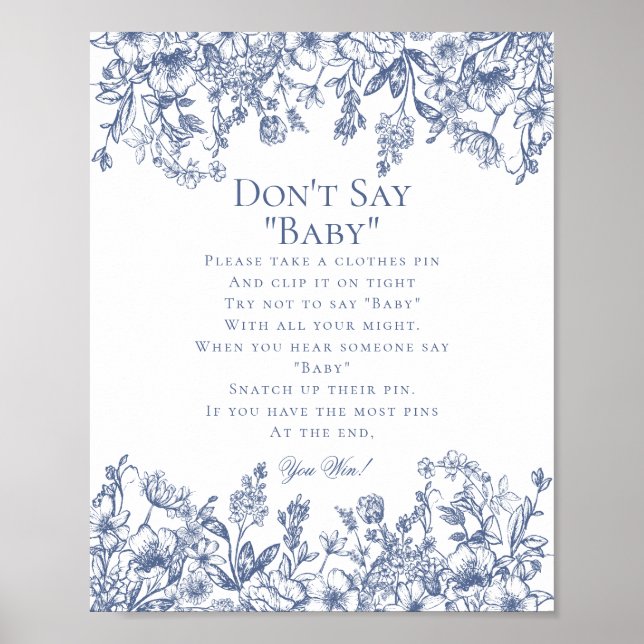 Blå Chinoiserie Säg Inte Baby Shower-spel Poster (Framsidan)