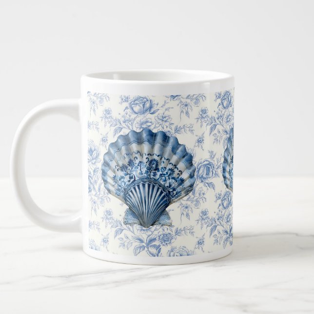 Blå Chinoiserie Shell Jumbo Keramikkopp Mugg (Vänster)