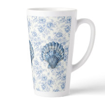 Blå Chinoiserie Shell Stor Keramisk Latte Mugg