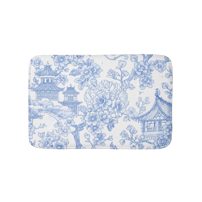 Blå Chinoiserie Toile Drak Sakura Badrumsmatta (Framsidan)