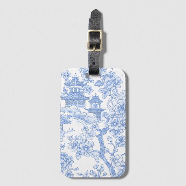 Blå Chinoiserie Toile Drak Sakura Bagagebricka (Framsida vertikal)