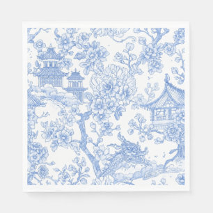Blå Chinoiserie Toile Drak Sakura Pappersservett